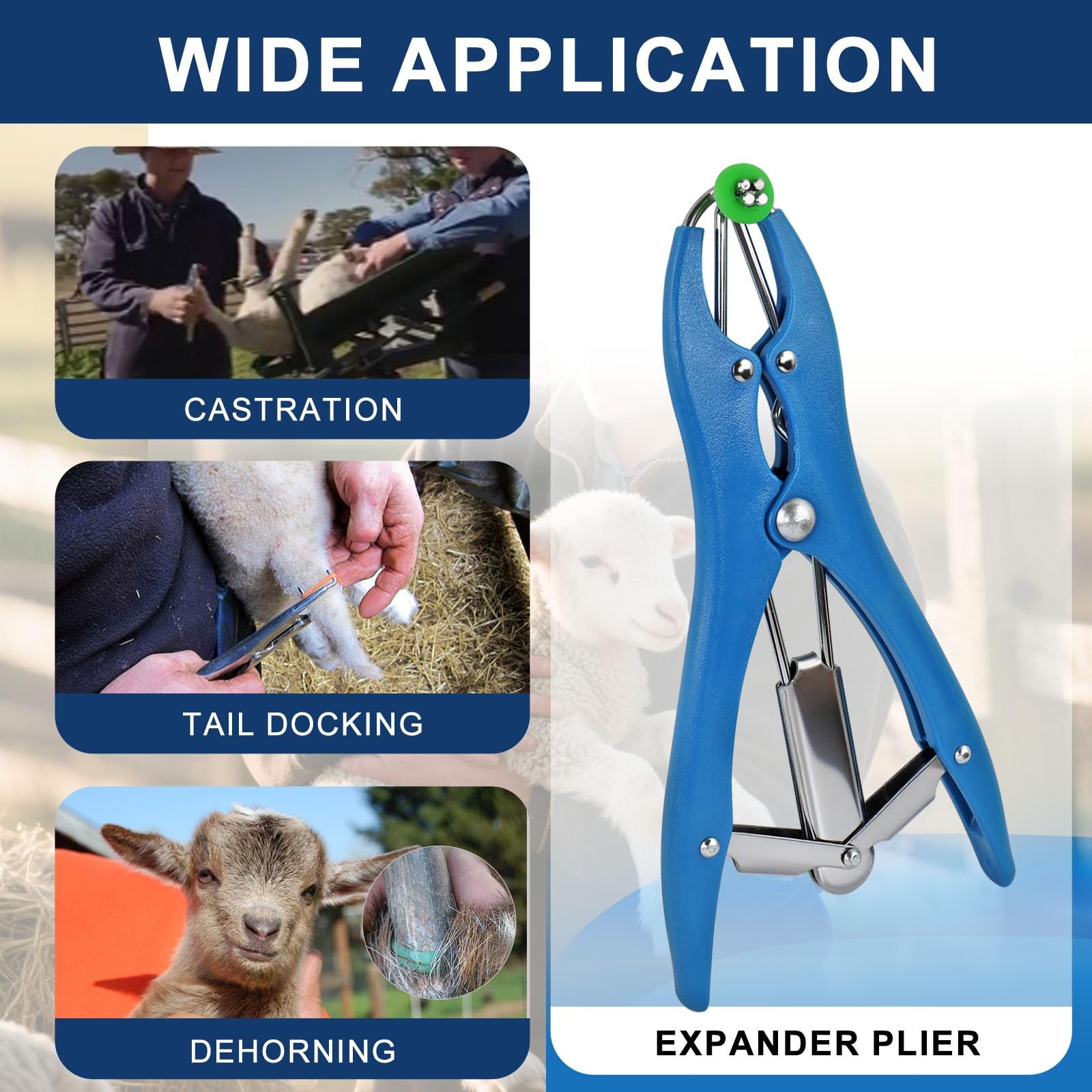 Goat Banding Kit Calves Banding Tool, Expander Plier Bander with 100Pcs Bands Ri