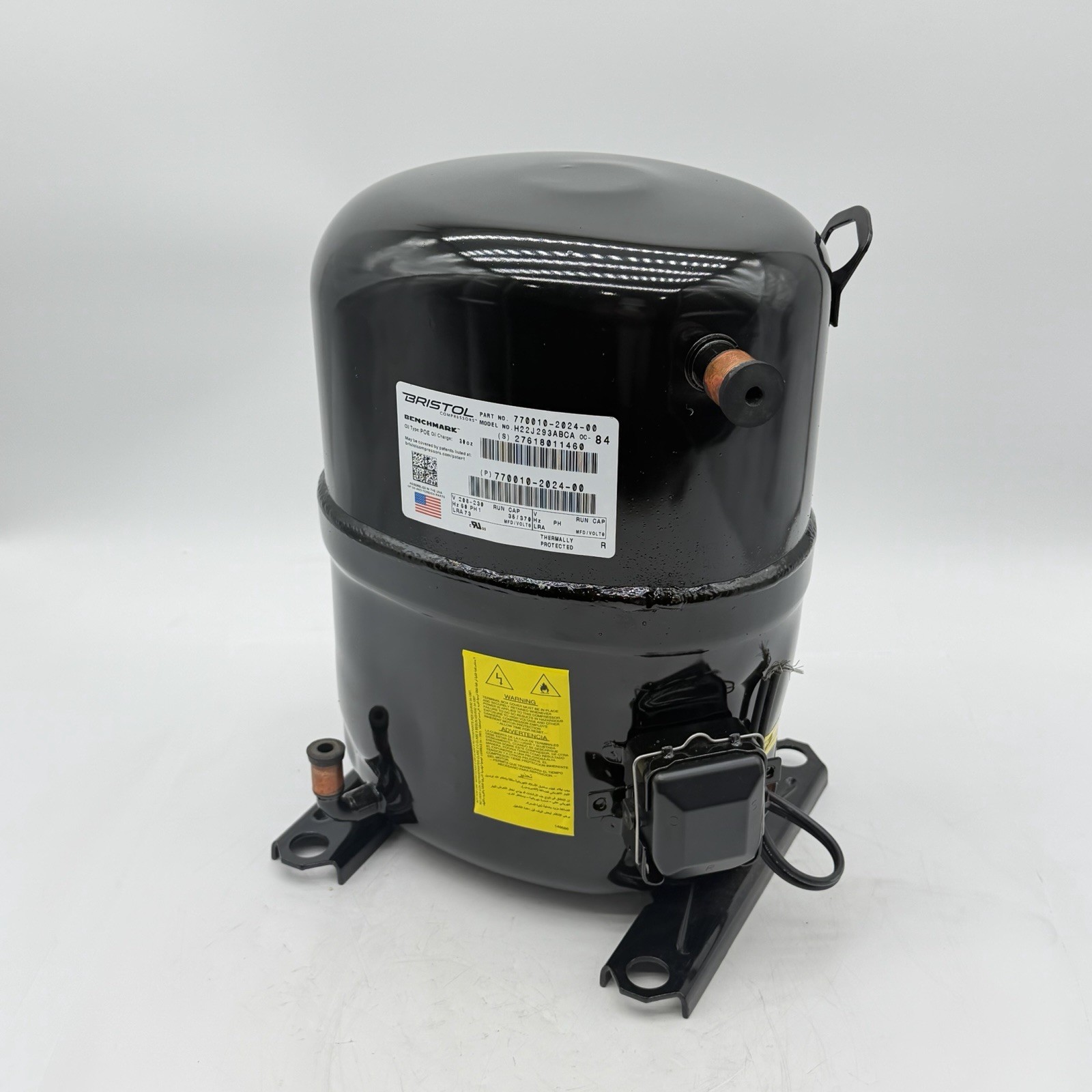 NEW Bristol H22J293ABCA R22 208-230V 1PH 2.5 Ton Reciprocating A/C Compressor
