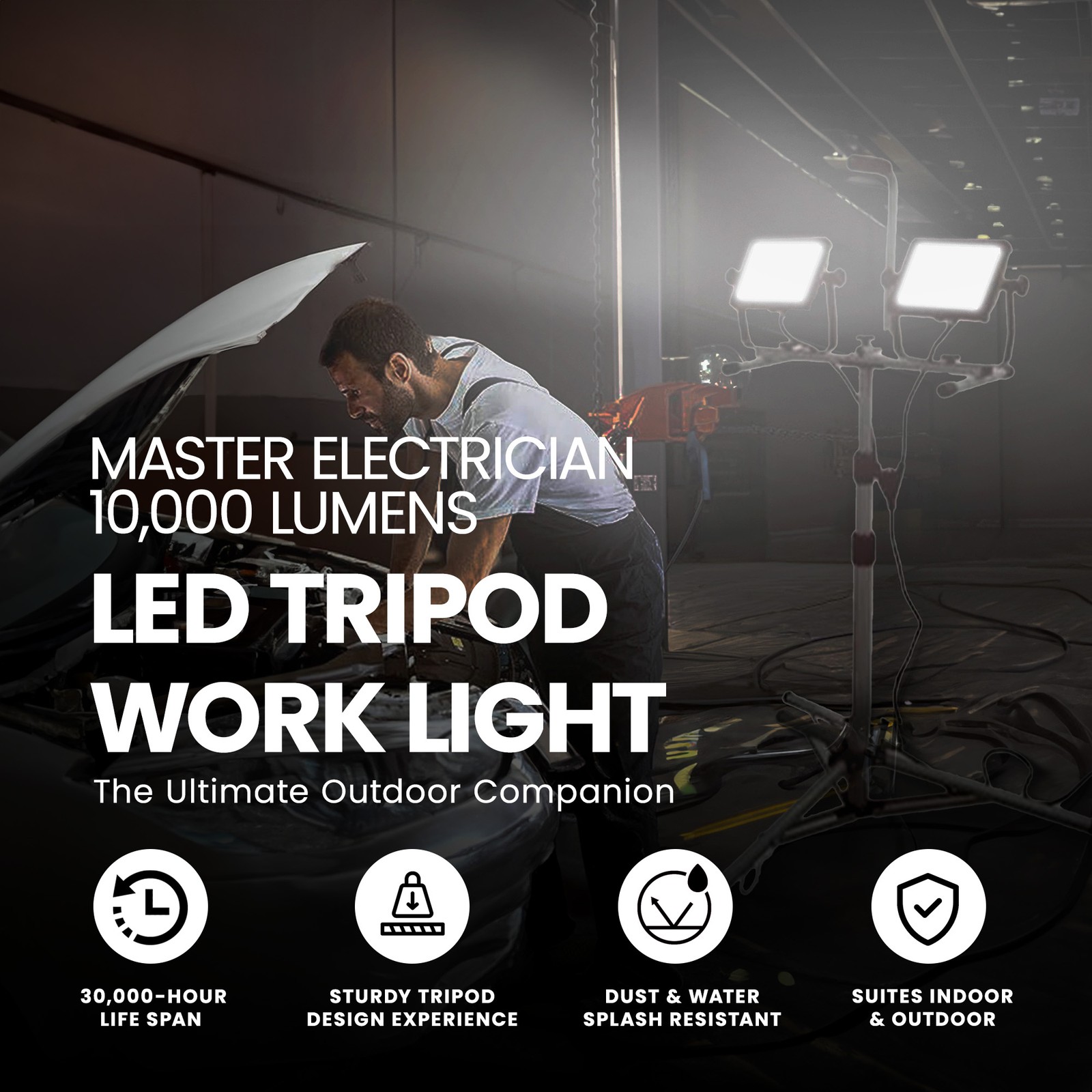 Master Electrician 10,000 Lumens LED Tripod Work Light with 6′ Cord (Open Box)