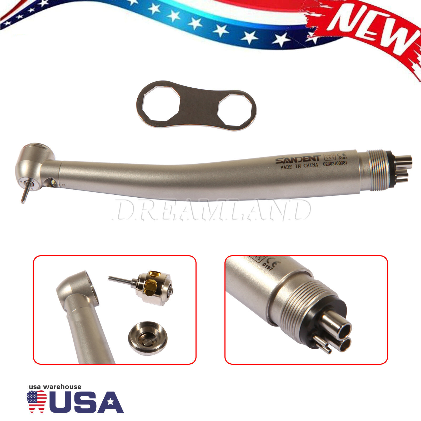 Dental E-generator LED Triple spray Fiber Optic Handpiece High Speed 4 Hole
