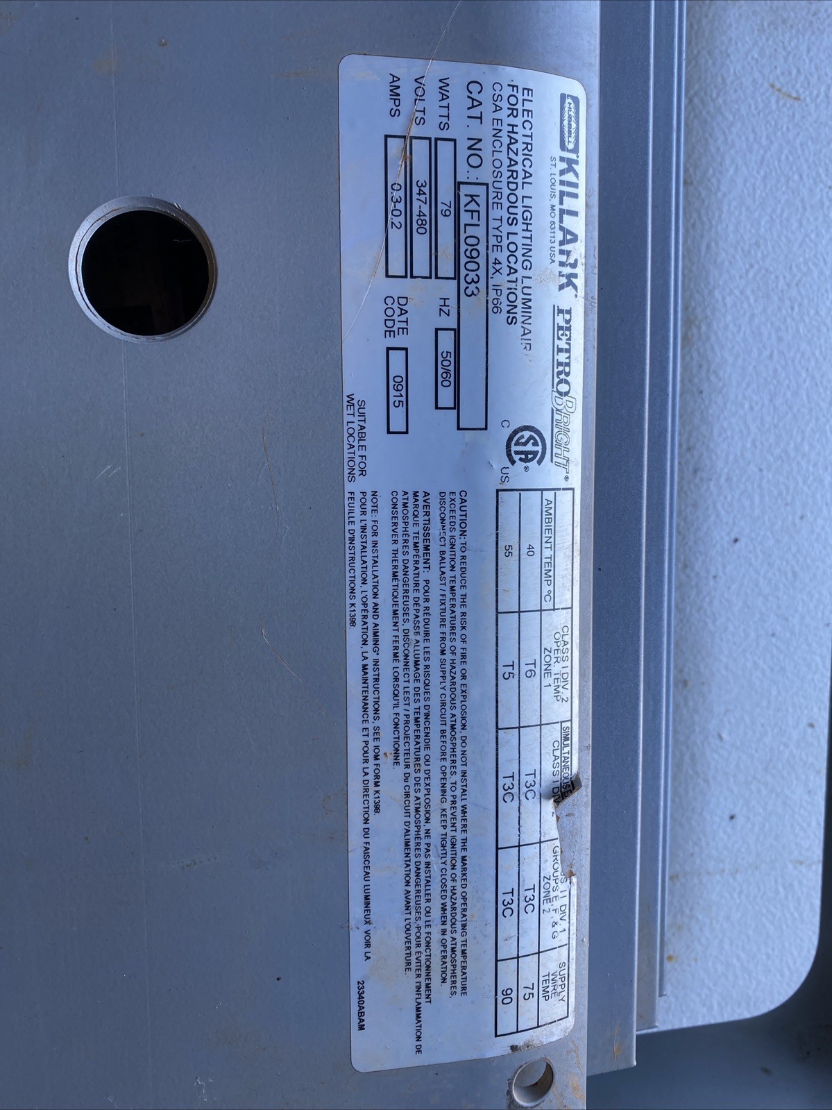 KFL09033 Killark PetroBright 79W 347-480V .3-.2Amps 50/60Hz LED FloodLight Explo
