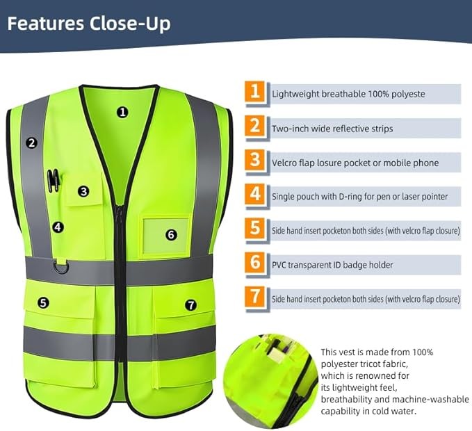 Reflective Safety Vest for Women Men High Visibility With Pocket Zipper
