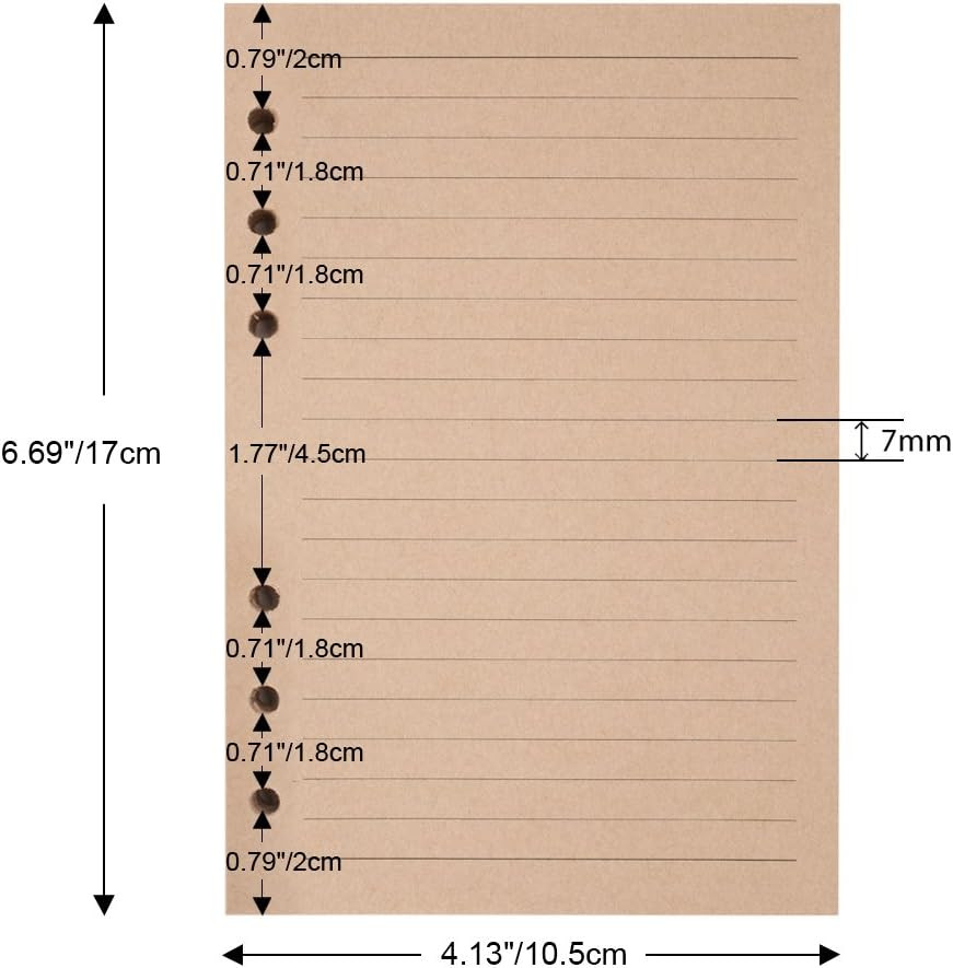 A6 Lined Refill Paper for 6-Ring Journal Notebook 100 Sheets 200 Pages