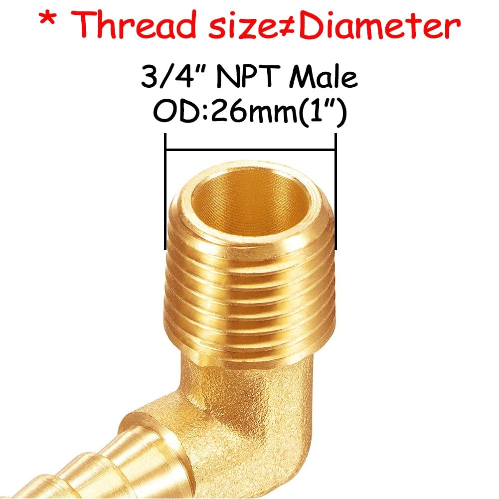 Uenede 2PCS Brass 3/4″ NPT Male to 3/4″ Barb 90 Degrees Elbow Hose Barb Fitti…