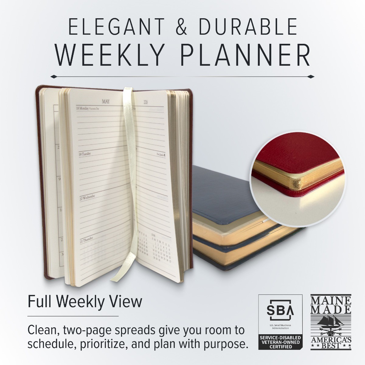 Leather Pocket Weekly Monthly Planner 2027, Regular & Wide – Gallery Leather