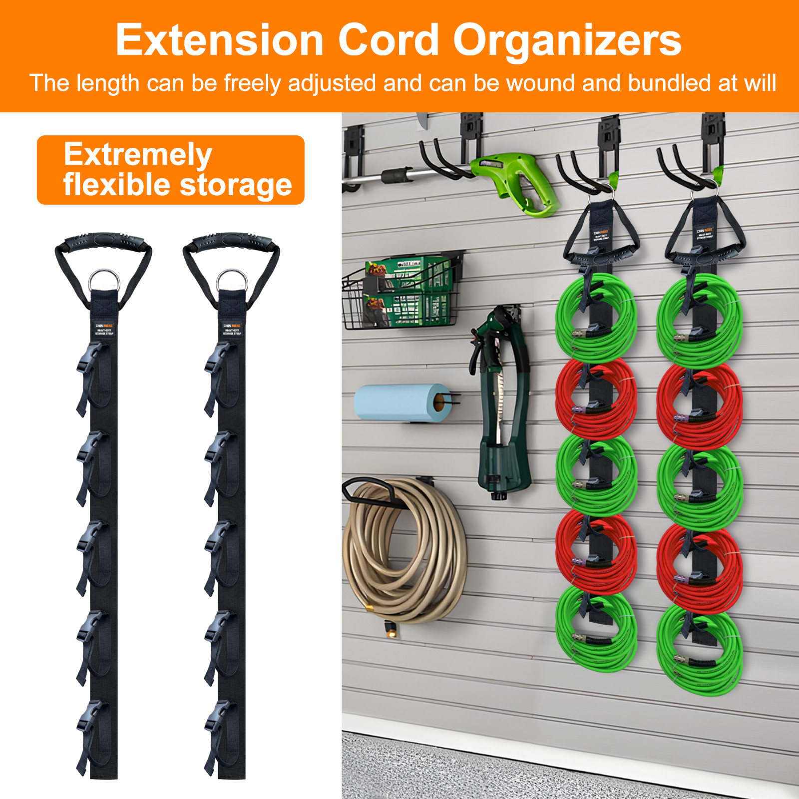 Extension Cord Organizer, 2 PCS Extension Cord Hanger with 5 Slots with gloves
