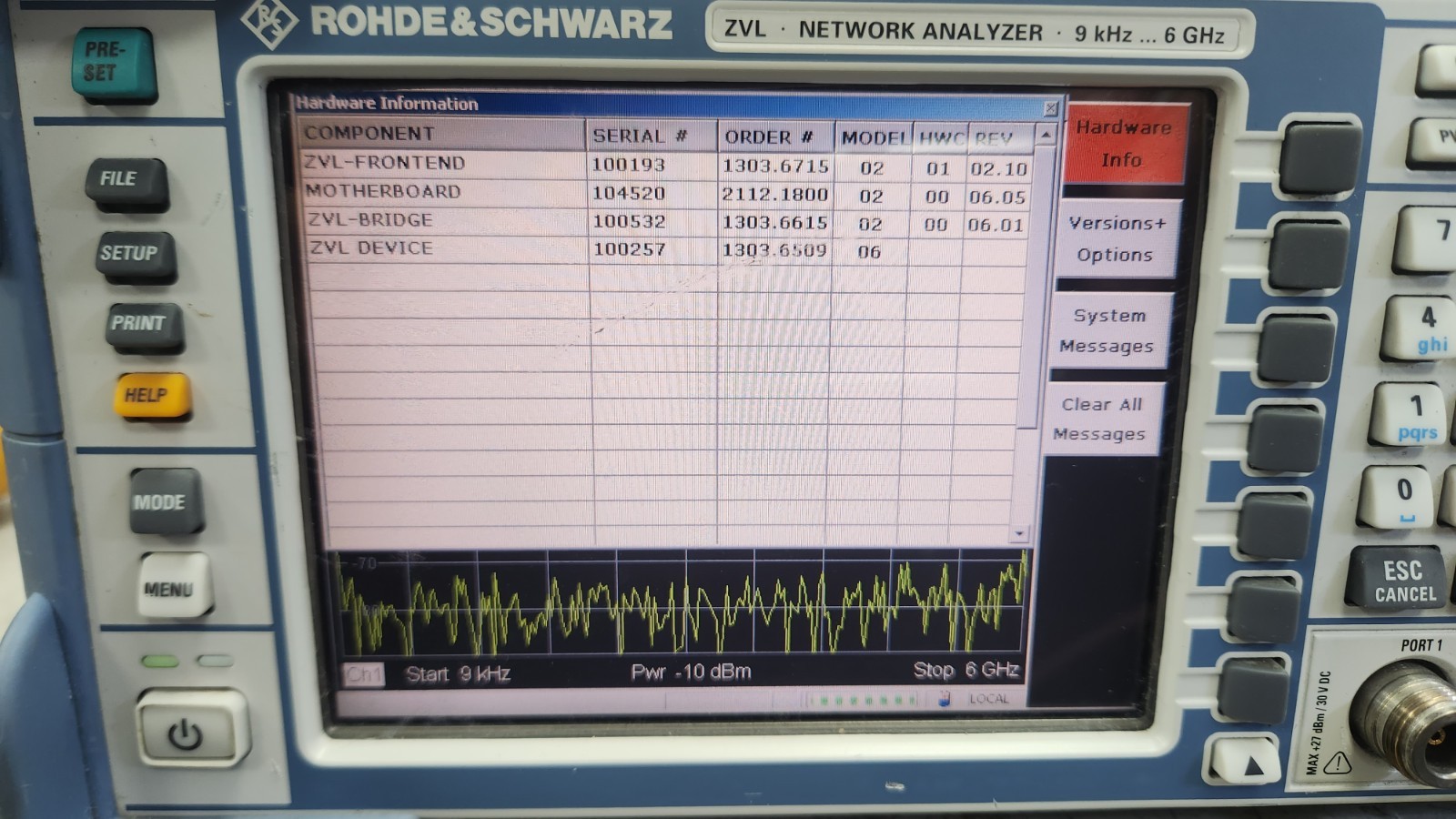 Rohde & Schwarz ZVL6 Vector Network Analyzer 9 kHz – 6 GHz Fully Tested + opt