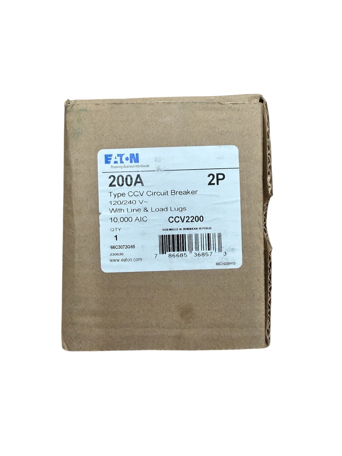 Eaton CCV2200 200 Amp 2-Pole Main Circuit Breaker 10kA Type CCV Tenant Main