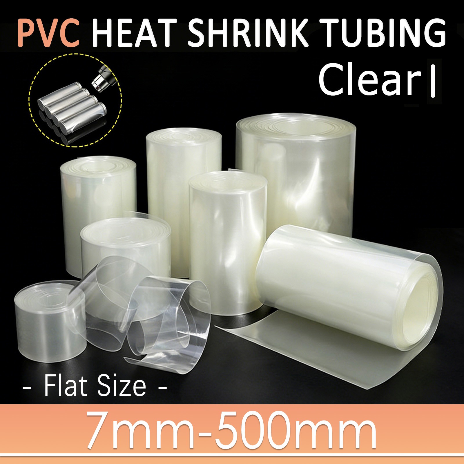 Clear PVC Heat Shrink Tubing 7mm-500mm Wide Wrap RC Battery Pack LiPO NiMH NiCd