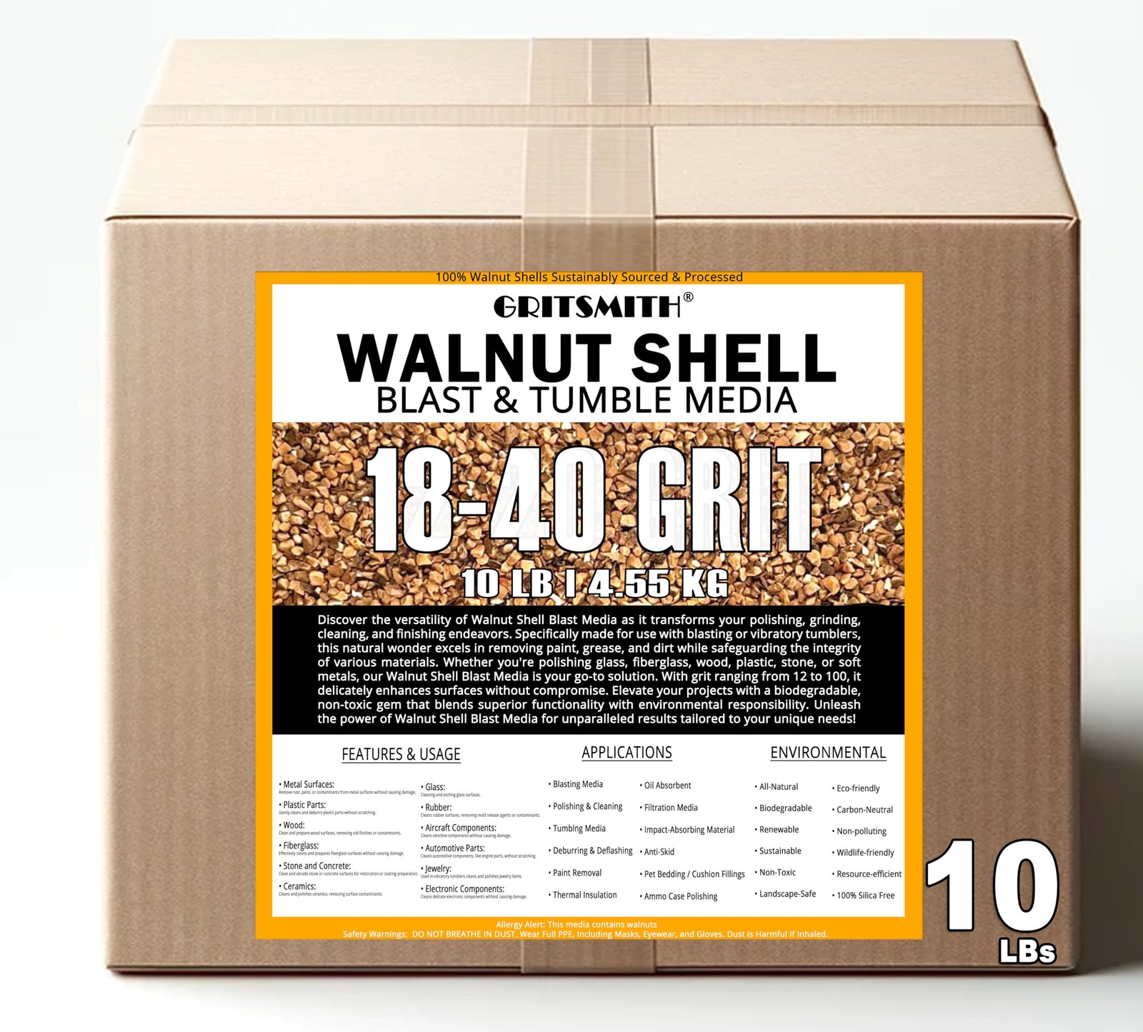GRITSMITH 18-40 Grit Ground Walnut Shell Media (10 #18-40 LB),