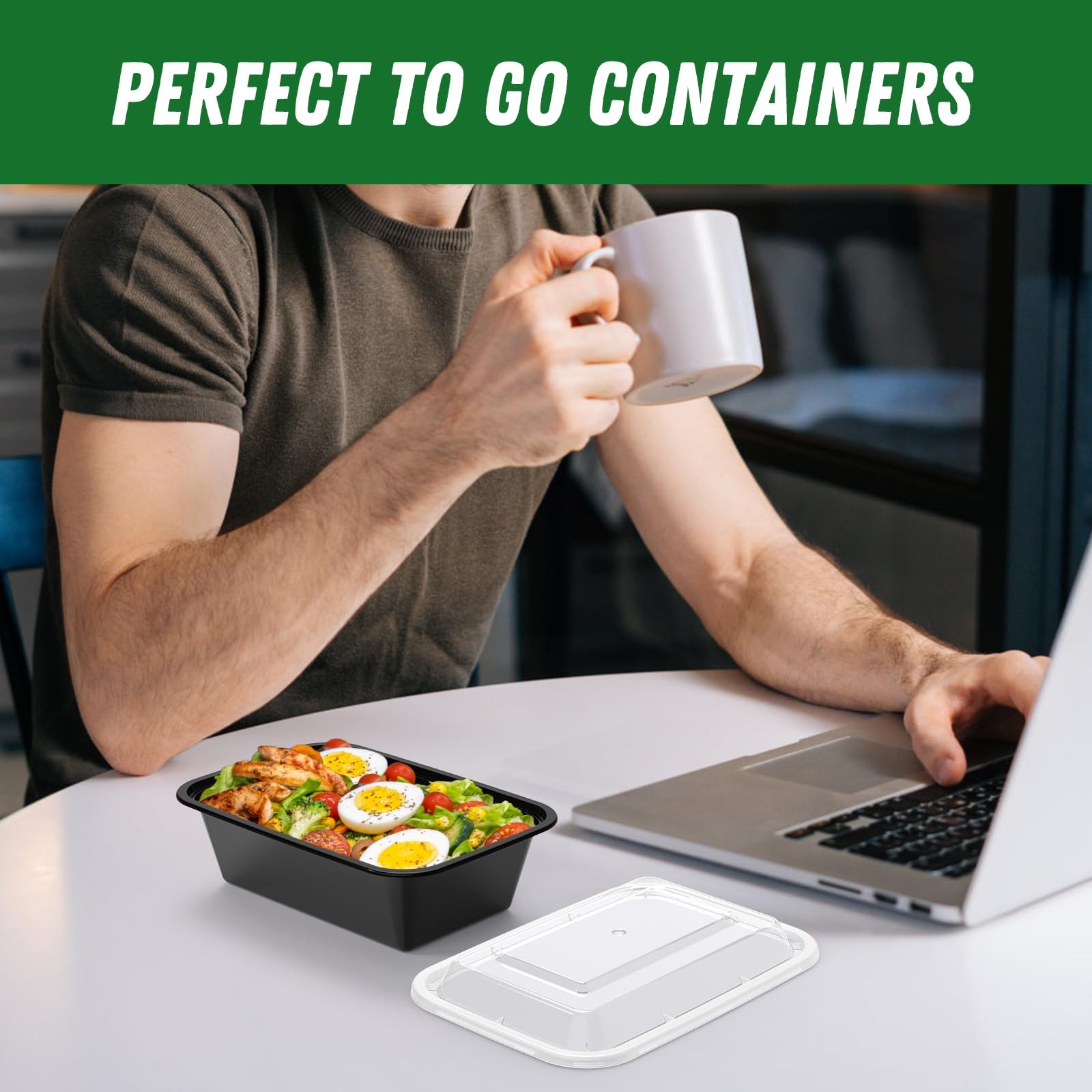 Dealusy 50 Pack (100-Piece) 24 oz Meal Prep Containers Reusable 24 oz, Black