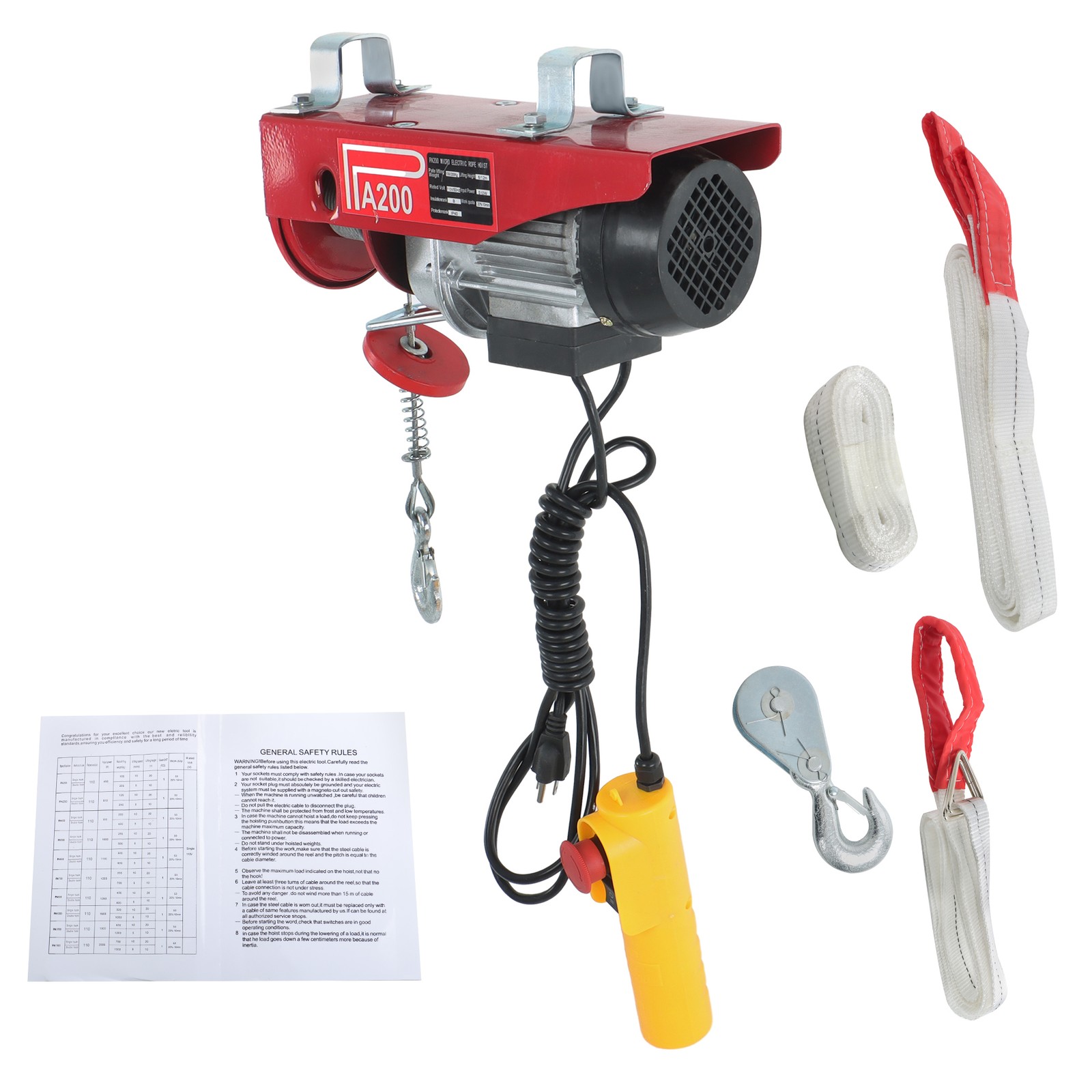 PA200 Mini Electric Hoist 110v 440lbs/200kg 6.6ft/2m Wired Remote Control
