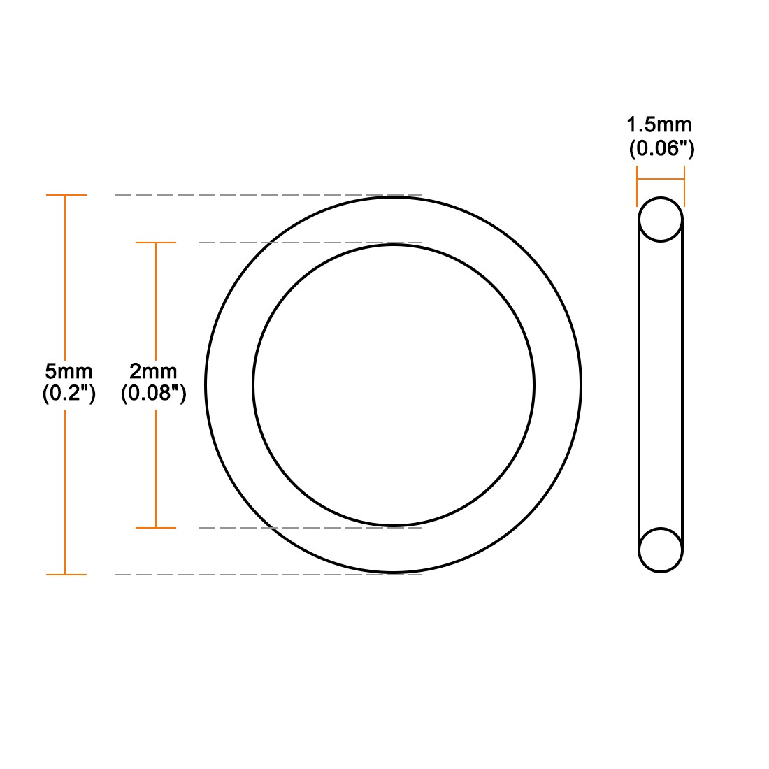 5mm OD, 2mm Inner Dia,1.5mm Width Silicone O-Ring Red，Seal Gasket，50pack