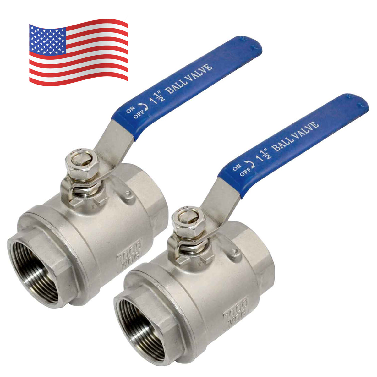 1-1/2 inch 1.5″ Ball Valve,316 Stainless Steel Full Port,2-Piece, 1000WOG 2Pack
