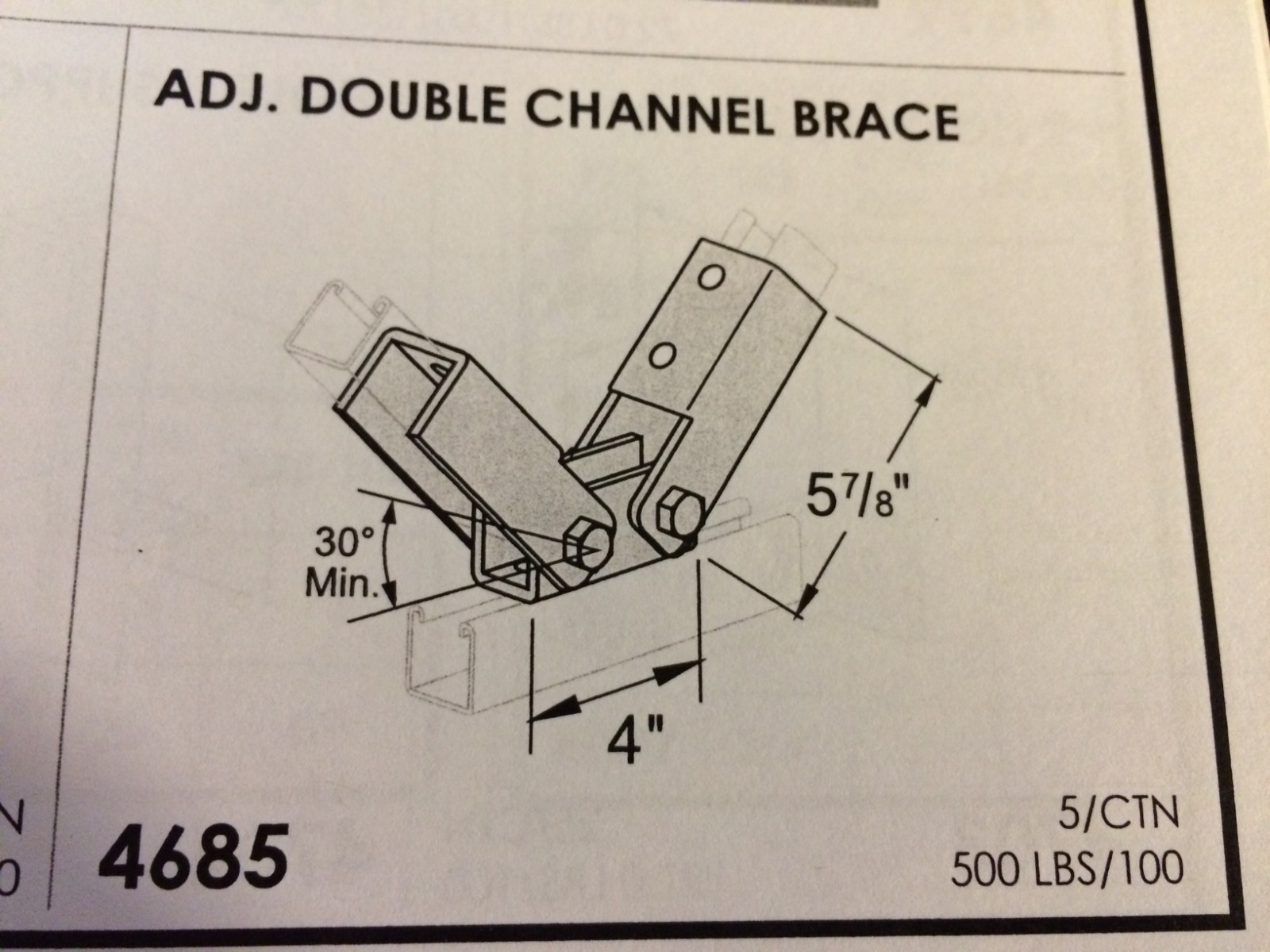 Double Adjustable Angle Shoe Brace for Unistrut Channel P2815D