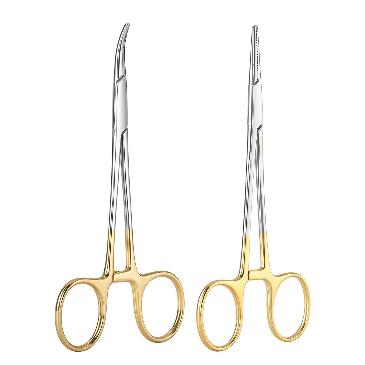 Dental Hemostat Forceps Surgical Instrument Curved / Straight Head Gold Handle