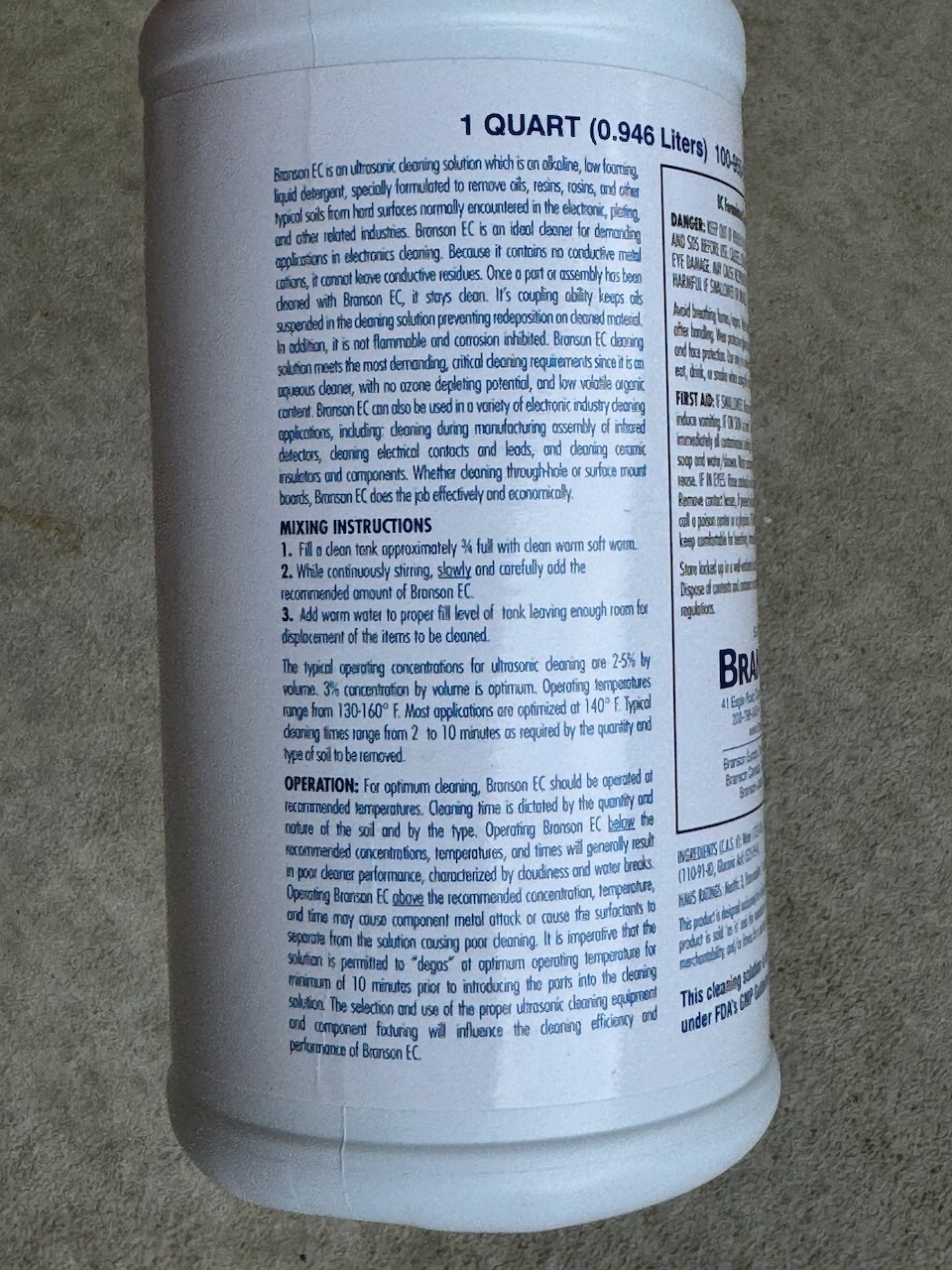 Branson EC Concentrate. Electronics PCB Cleaning Solution. 100-955-920