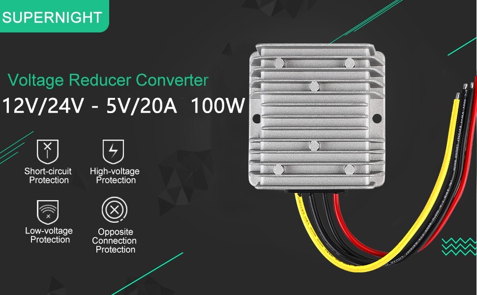 DC 12V 24V to DC 5V 20A 100W Converter Step Down Voltage Regulator Waterproof