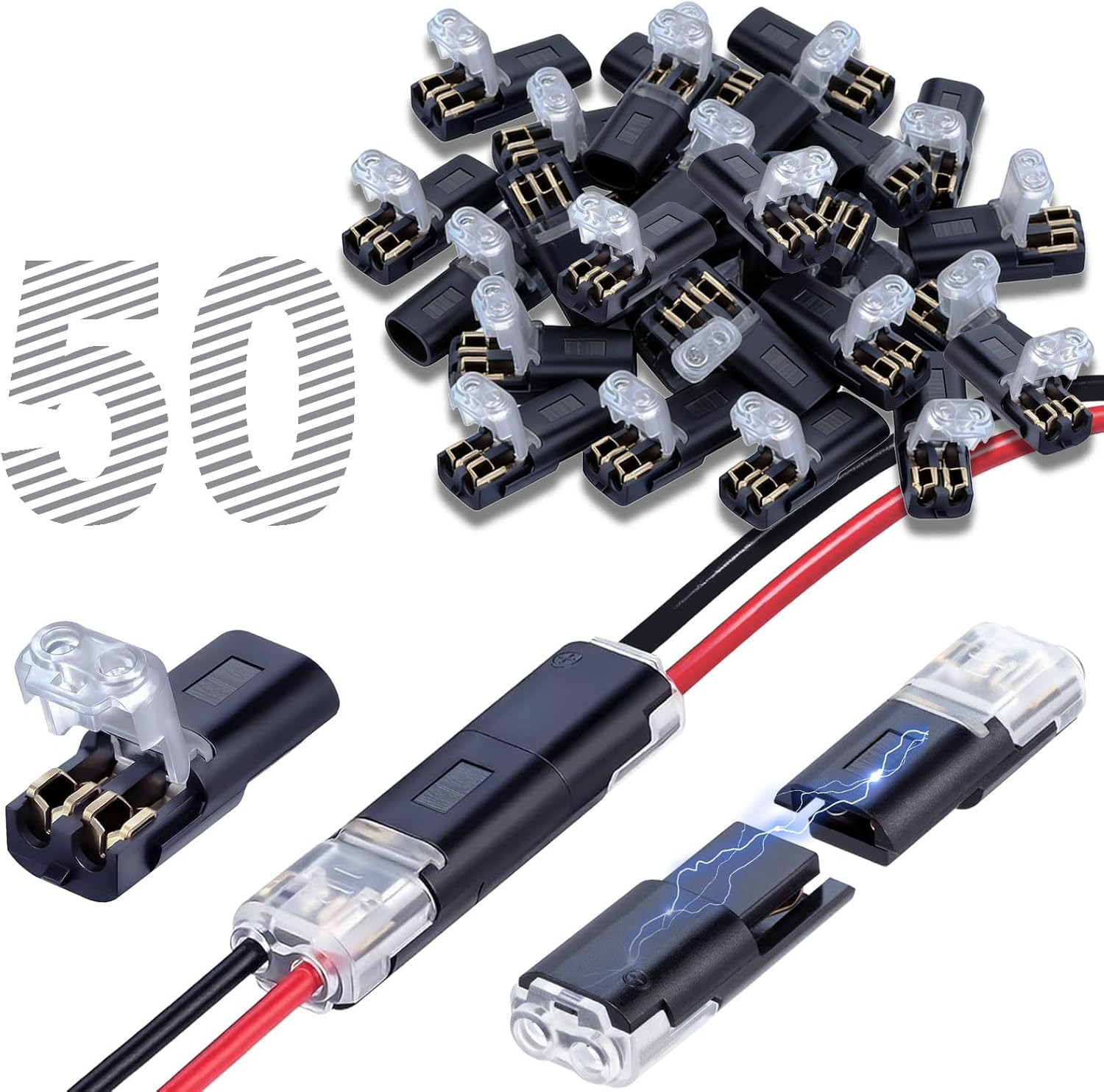 Wire Connectors, 50PCS Double Plug-In Connector with Locking Buckle, Low Voltage