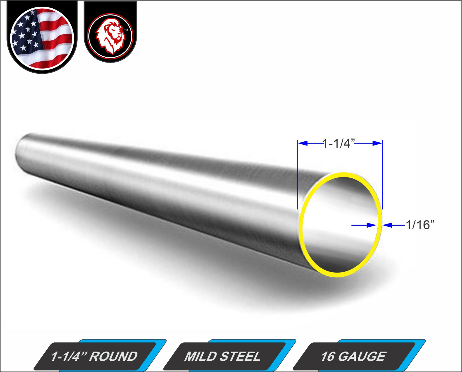 1-1/4″ Round Metal Tube – Mild Steel – 16 gauge – ERW – 12″ inch Long (1-ft)