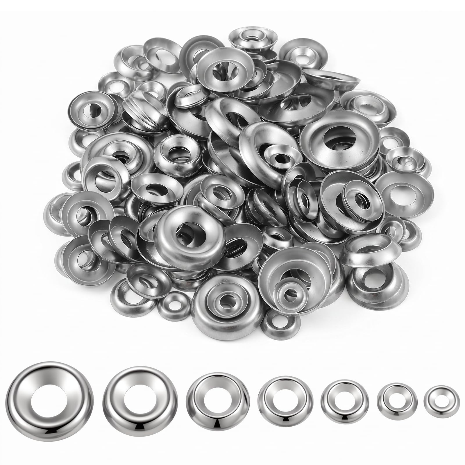 200 Pcs Finish Washers Countersunk Washers 7 Sizes Stainless Steel Cup Assort…
