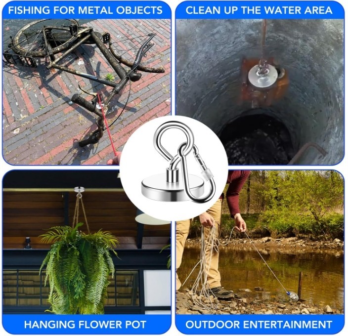 Fishing Magnets strong super neodymium Rare Earth large 300 lbs with Eyebolt 1.9