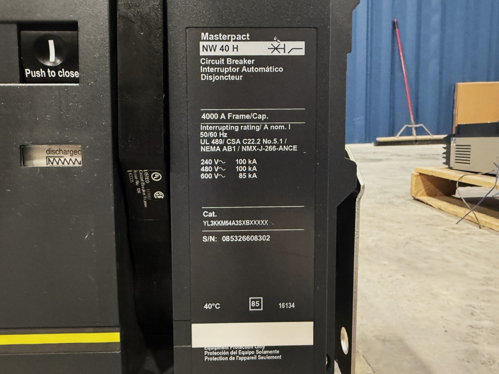 Square D Masterpact NW40H 4000A 3-Pole 600V Circuit Breaker S# 085326608302