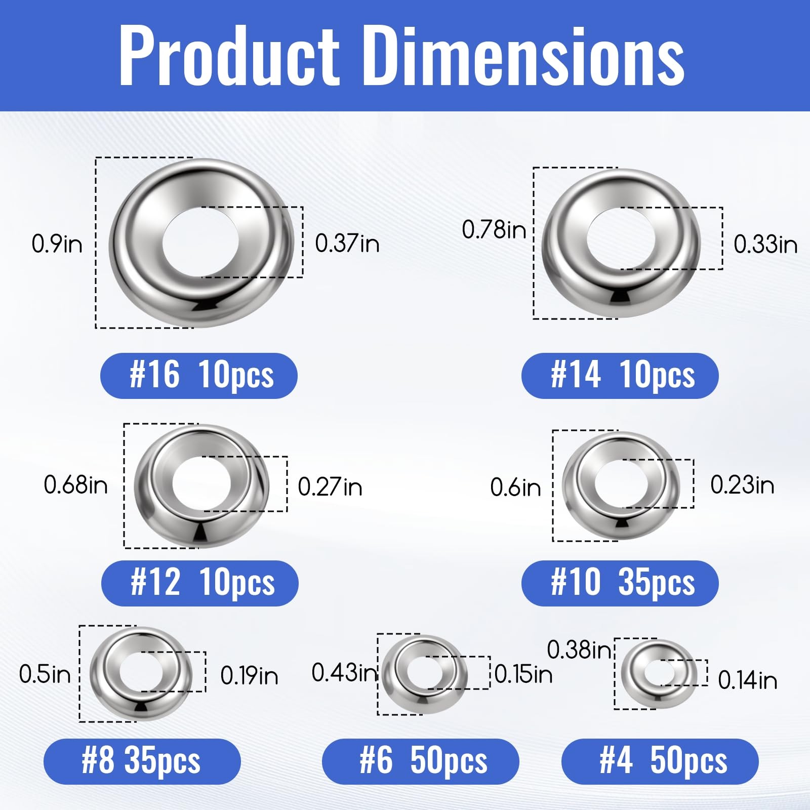 200 Pcs Finish Washers Countersunk Washers 7 Sizes Stainless Steel Cup Assort…