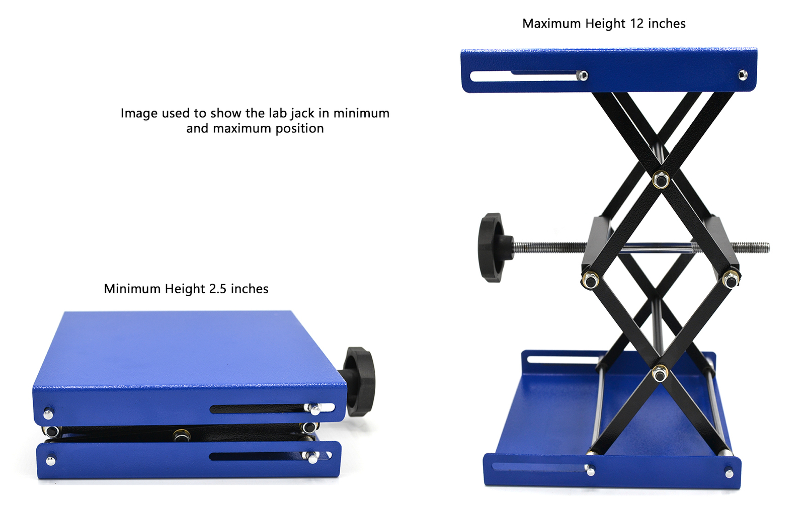 Scissor Jack Laboratory Stand with 7.75 in x 7.75 in Plate, Fully Extended