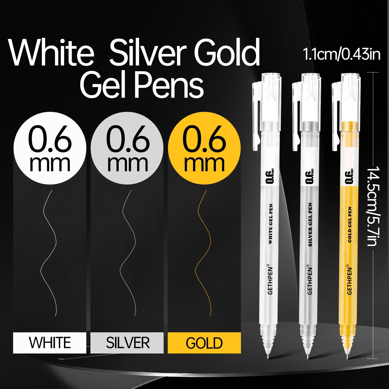 6 PCS White Gold Silver Gel Pen Set 0.6mm Extra Fine Point Opaque Archival Ink