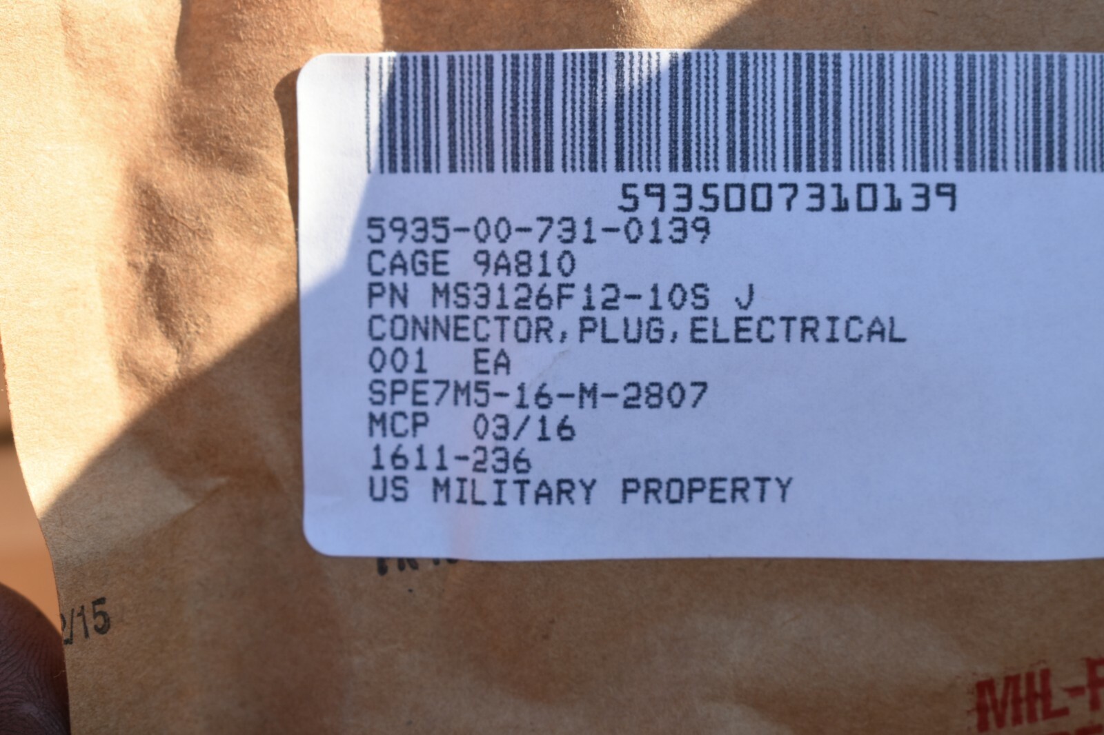 ITT Cannon MS3126F12-10S Military Connector 10 Pin connector 5935-00-731-0139