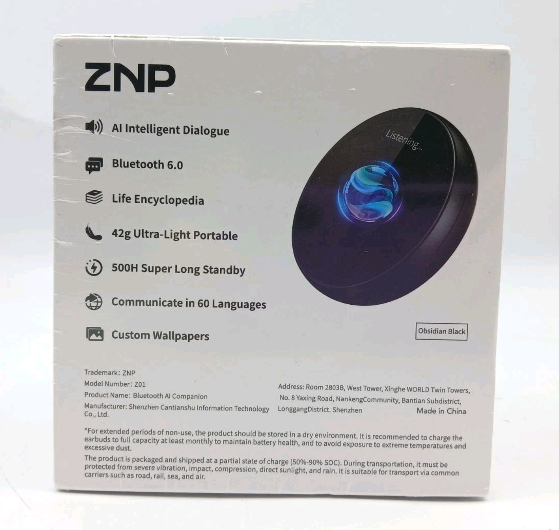 ZNP Obsidian Black Z01 Ai-Badge for Conversational Chat Hifi Sound
