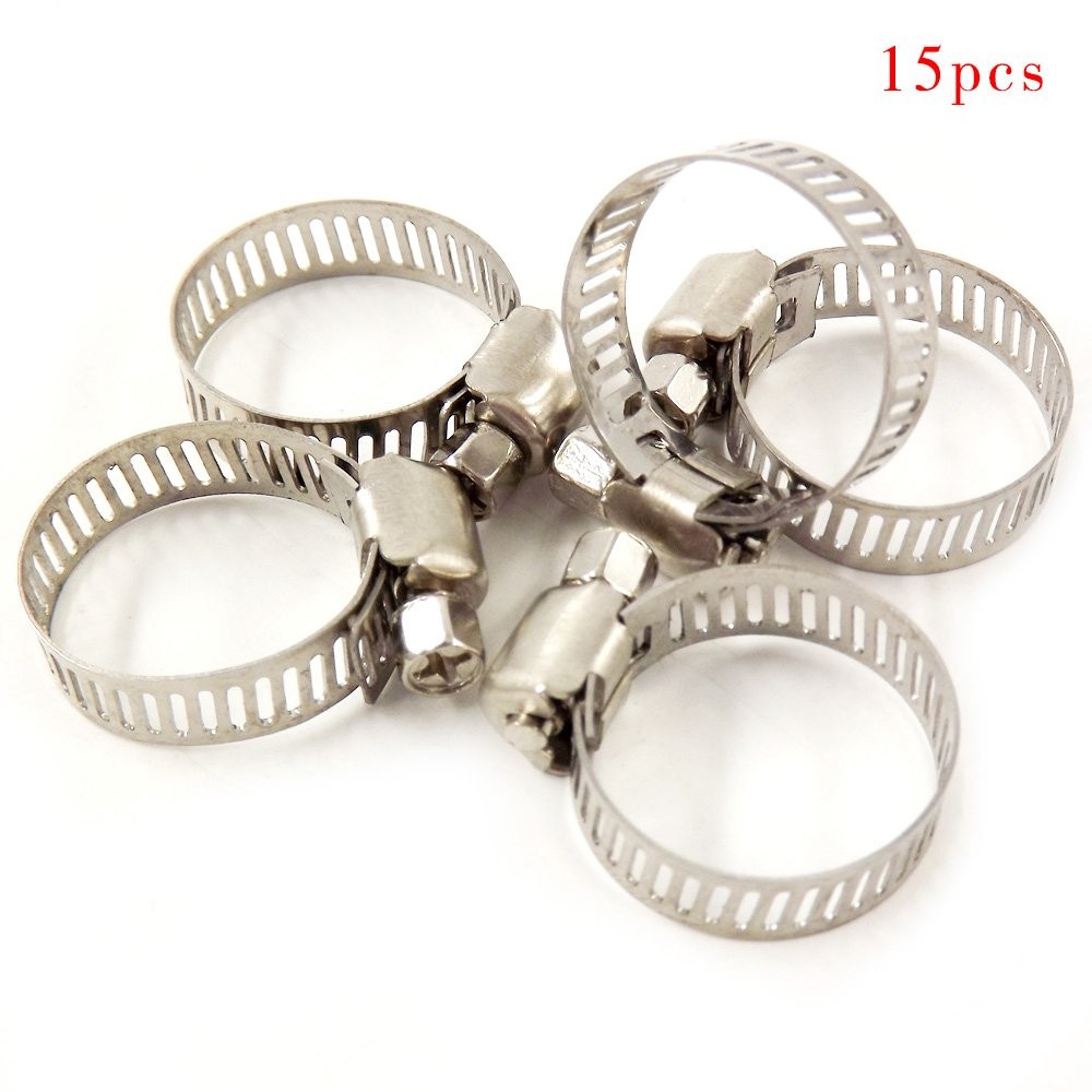 5/16″-15/32″(8-12 mm)Stainless Steel Drive Hose Clamps Fuel Line Worm Clips 15Pc