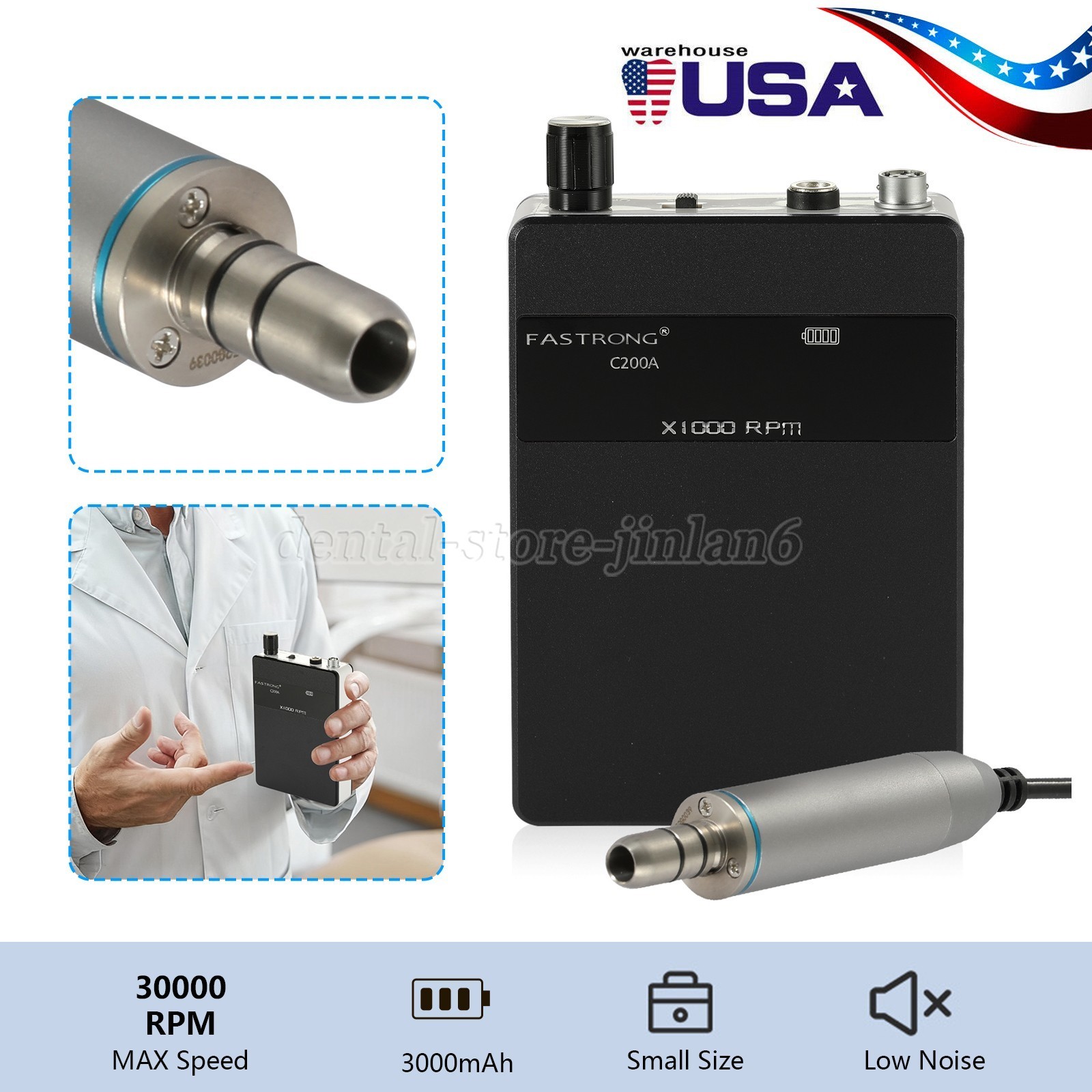 Portable Dental Lab Brushless Micromotor E-Type Grinding Polishing Machine BLACK