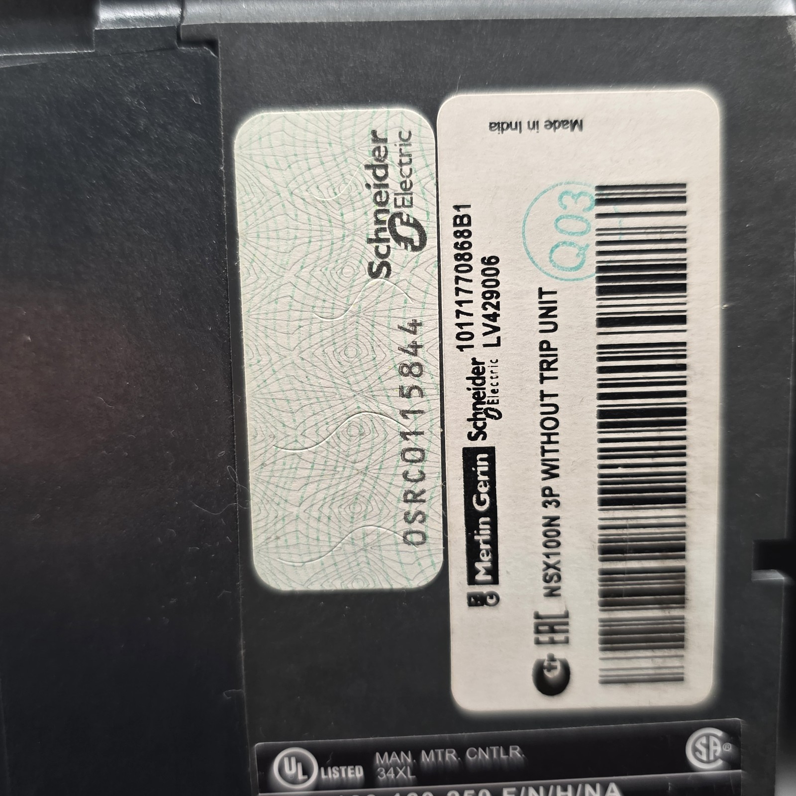 Schneider Electric NSX 100N Circuit Breaker 100A