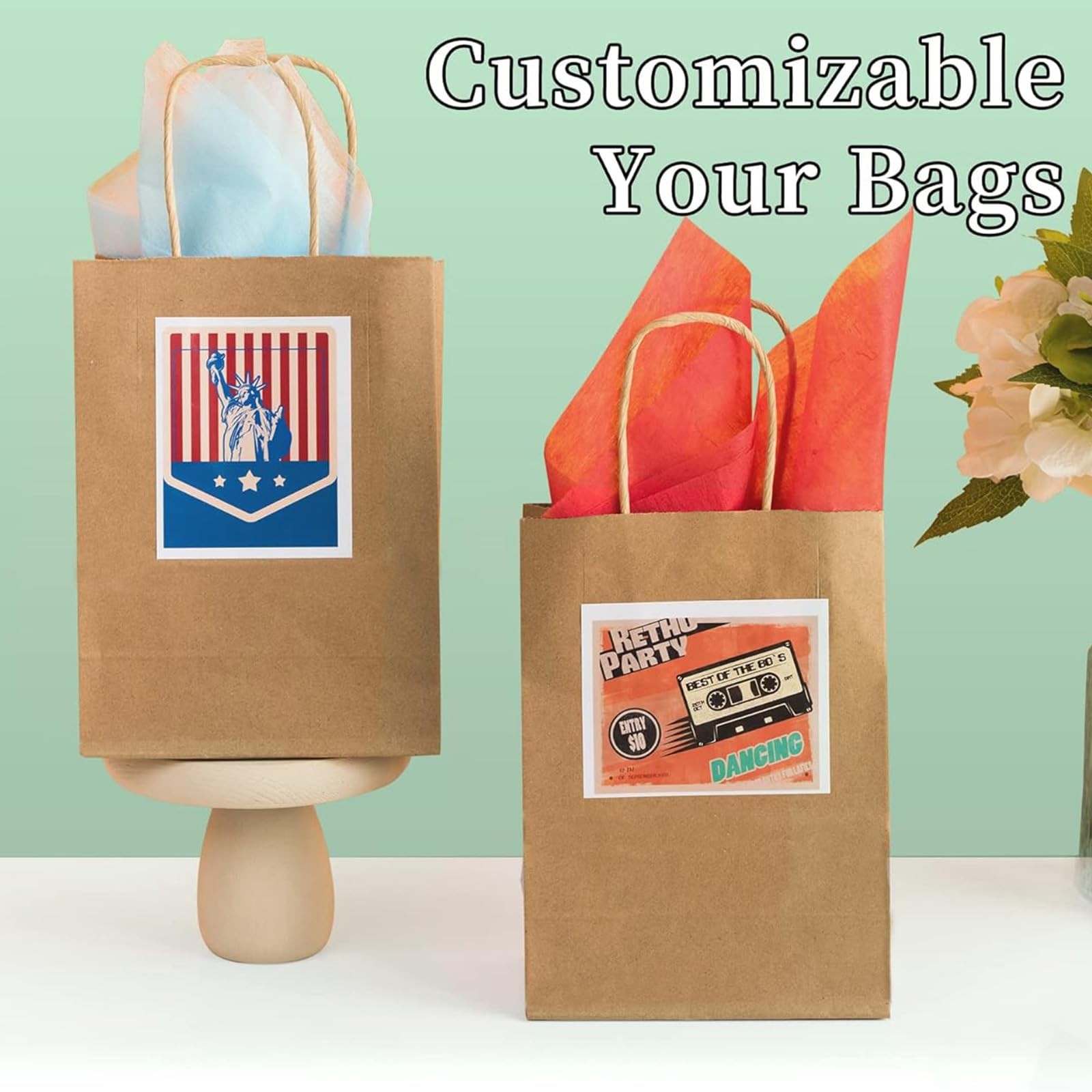 RACETOP Brown Paper Bags with Handles Bulk 1 Count (Pack of 100),