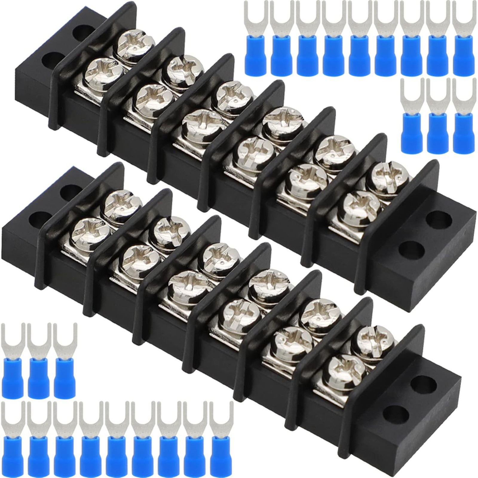 Terminal Block,2 Pack 6 Circuits 20-30A 200v-450v Dual Row Screw Terminals Strip