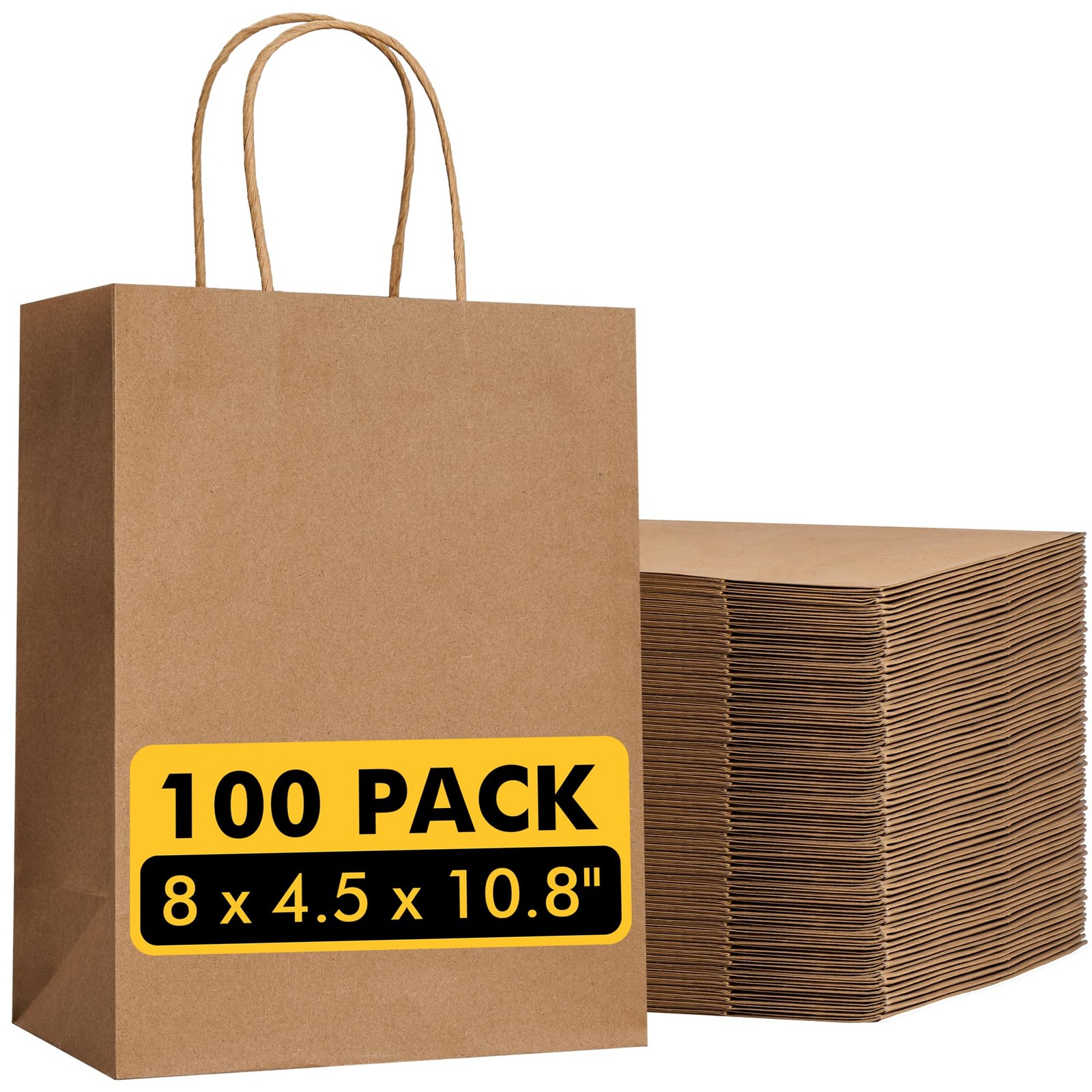 RACETOP Brown Paper Bags with Handles Bulk 1 Count (Pack of 100),