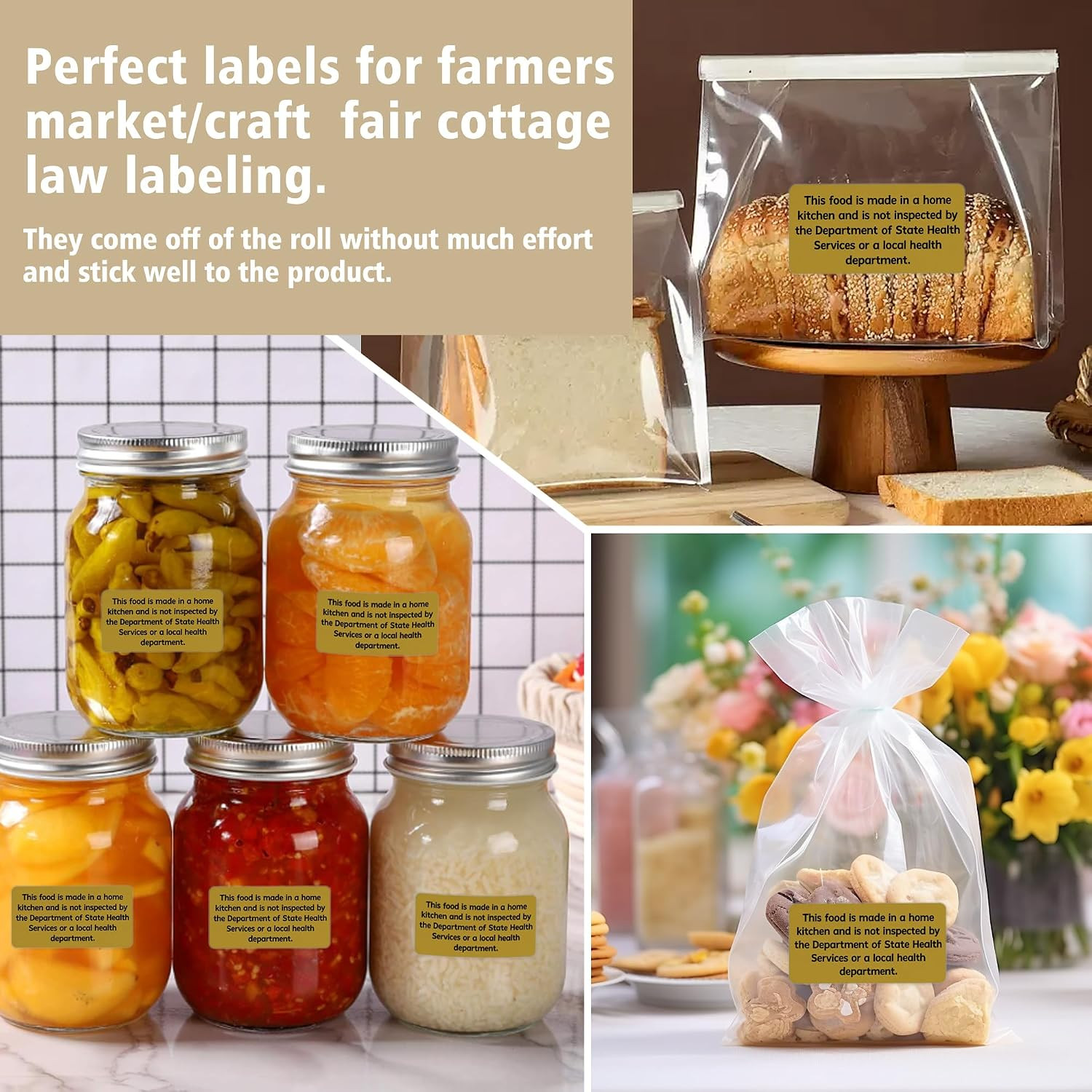 500 Count Cottage Food Law Labels Stickers, 2X1 Inch Made in a Home Kitchen Labe