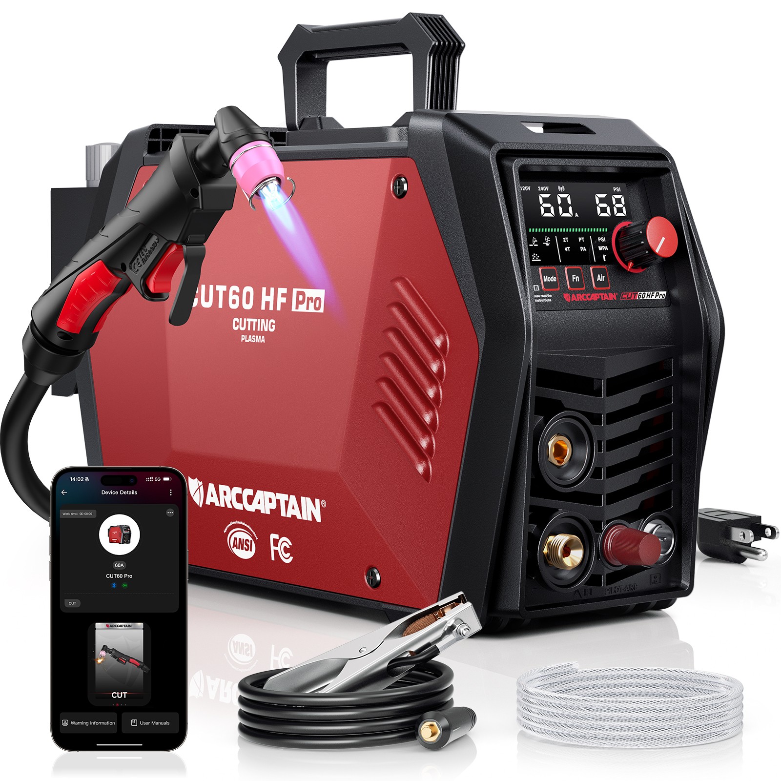 ARCCAPTAIN iControl CUT60 HF Pro Plasma Cutter 60A Pilot Arc 120/240V 15/16″ Cut