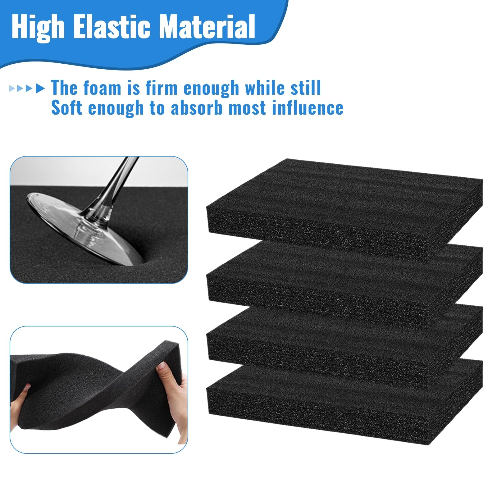 4 PCS 16x12x2 Inch Polyurethane Foam Inserts Black Craft Packing Case Sheets