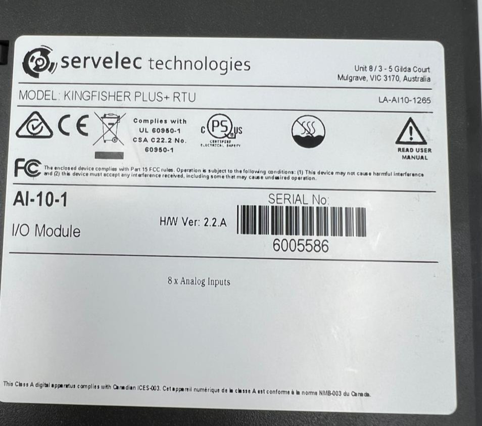 SERVELEC KINGFISHER PLUS+RTU/ AI-10-1 INPUT/OUTPUT MODULE