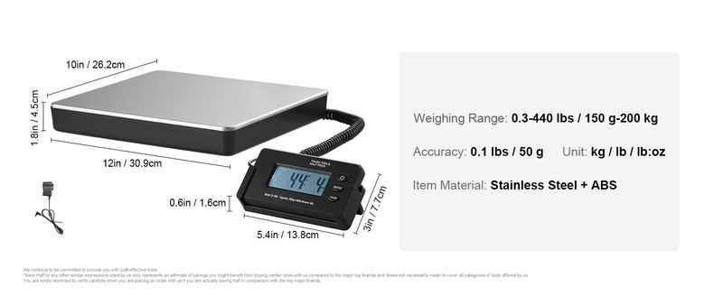 VEROR Shipping Scale Digital Postal Scale 440 lbs AC/DC Package LCD