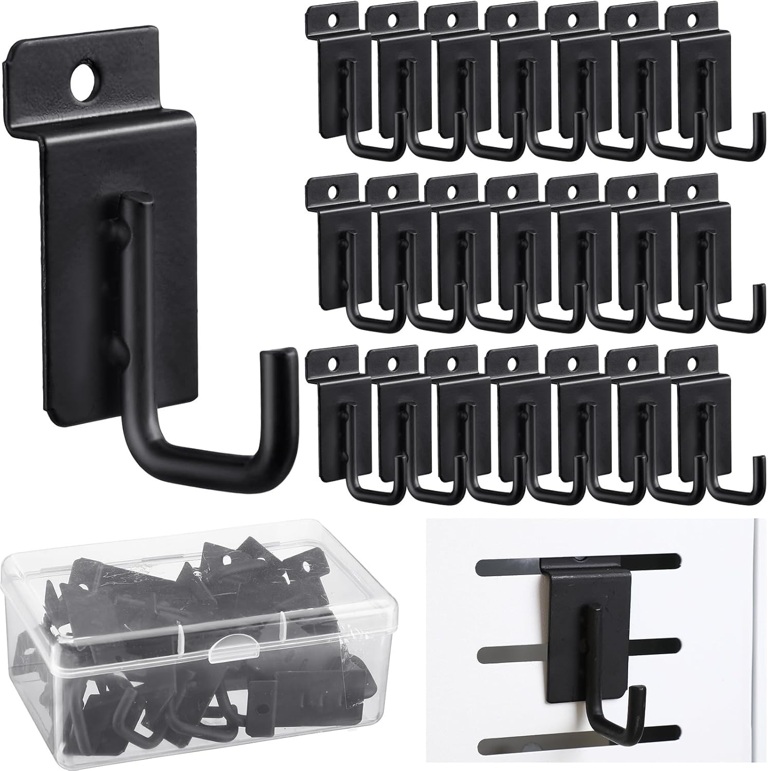 25 Pack J Shaped Slatwall Hooks Black J Hook Slatwall Hooks and Hangers Heavy…