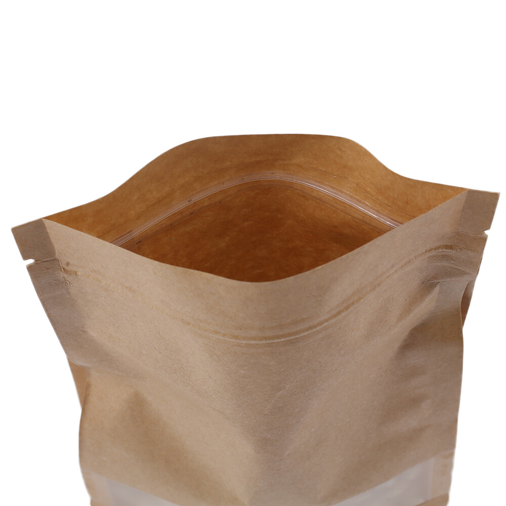 New Brown Kraft Stand Up Zip Seal Bags w/ Clear Window Side Gusset Variety Sizes