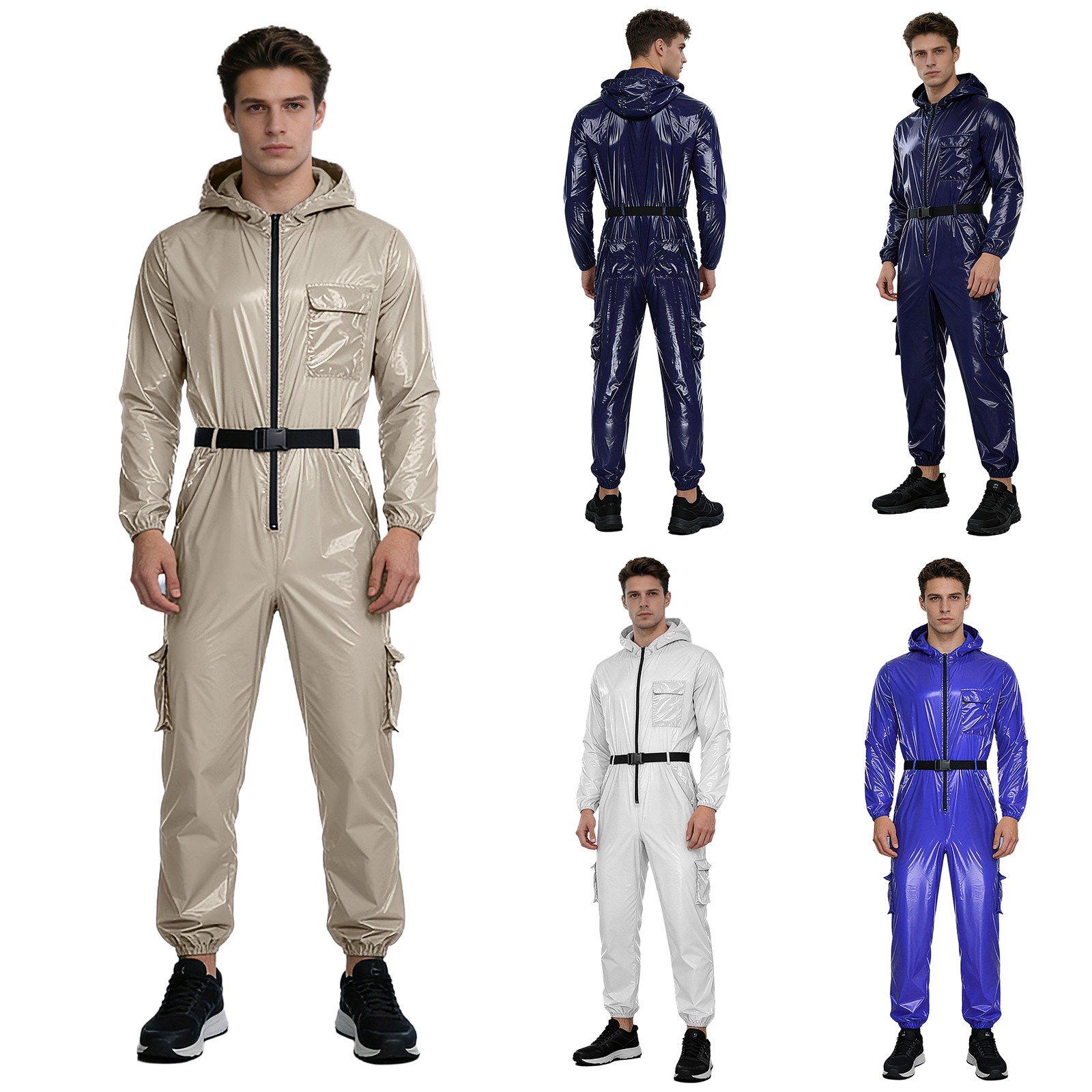 US Mens Waterproof Long Sleeve Coveralls Water Resistant Front Zipper Jumpsuit