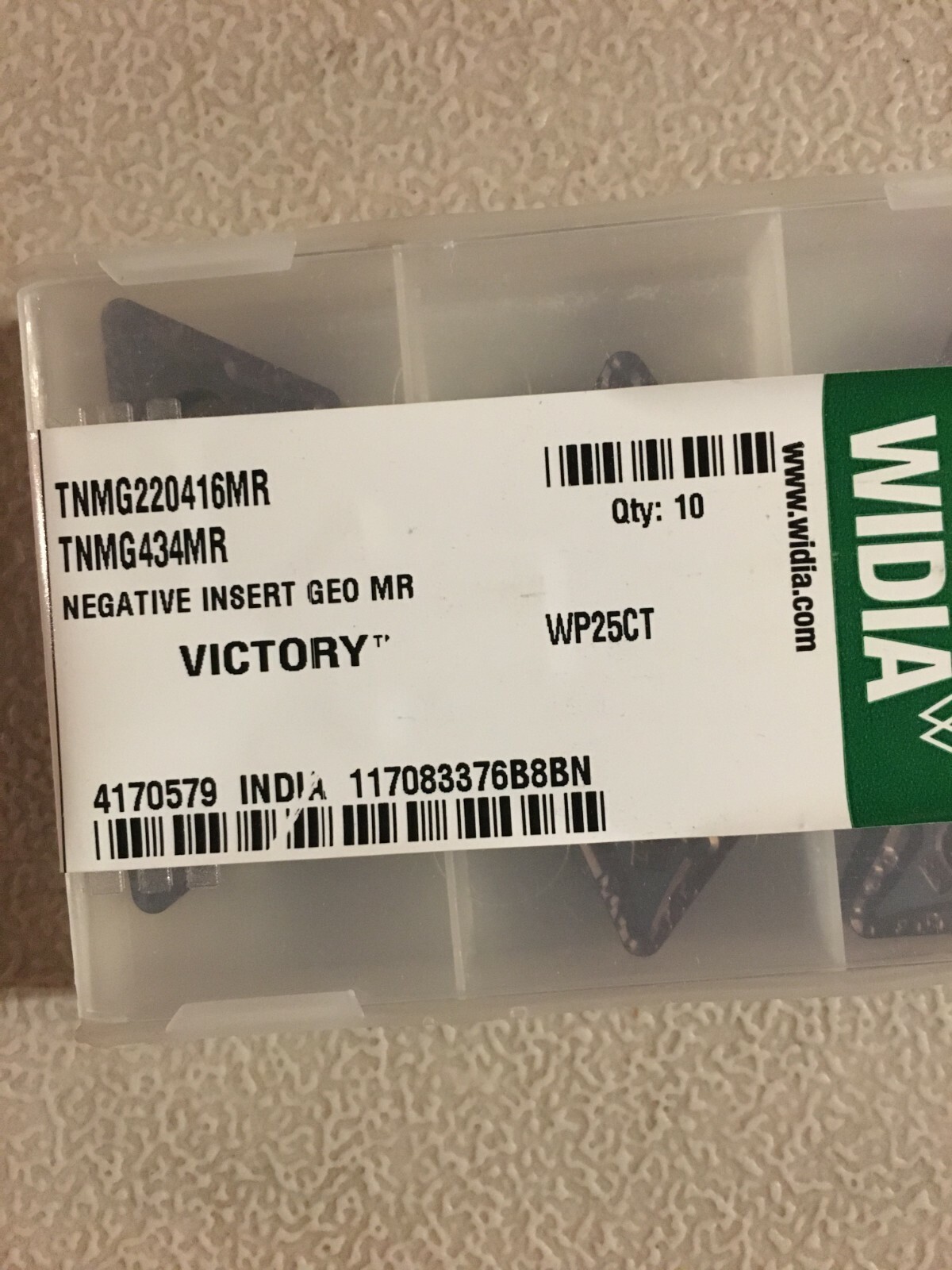WIDIA TNMG220416MR WP35CT MADE IN INDIA (box of 10 inserts)