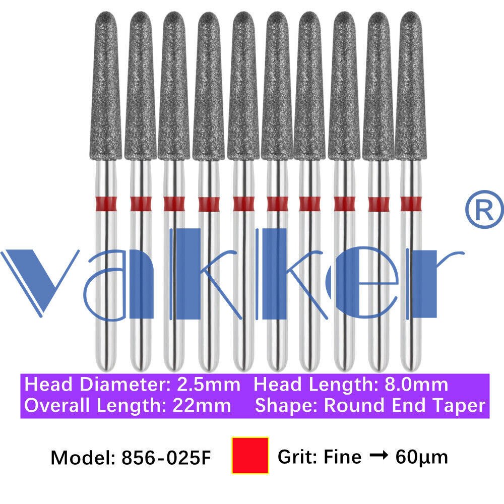 Vakker Dental Round End Taper FG Diamond Bur 856-025F Fine 10/pk