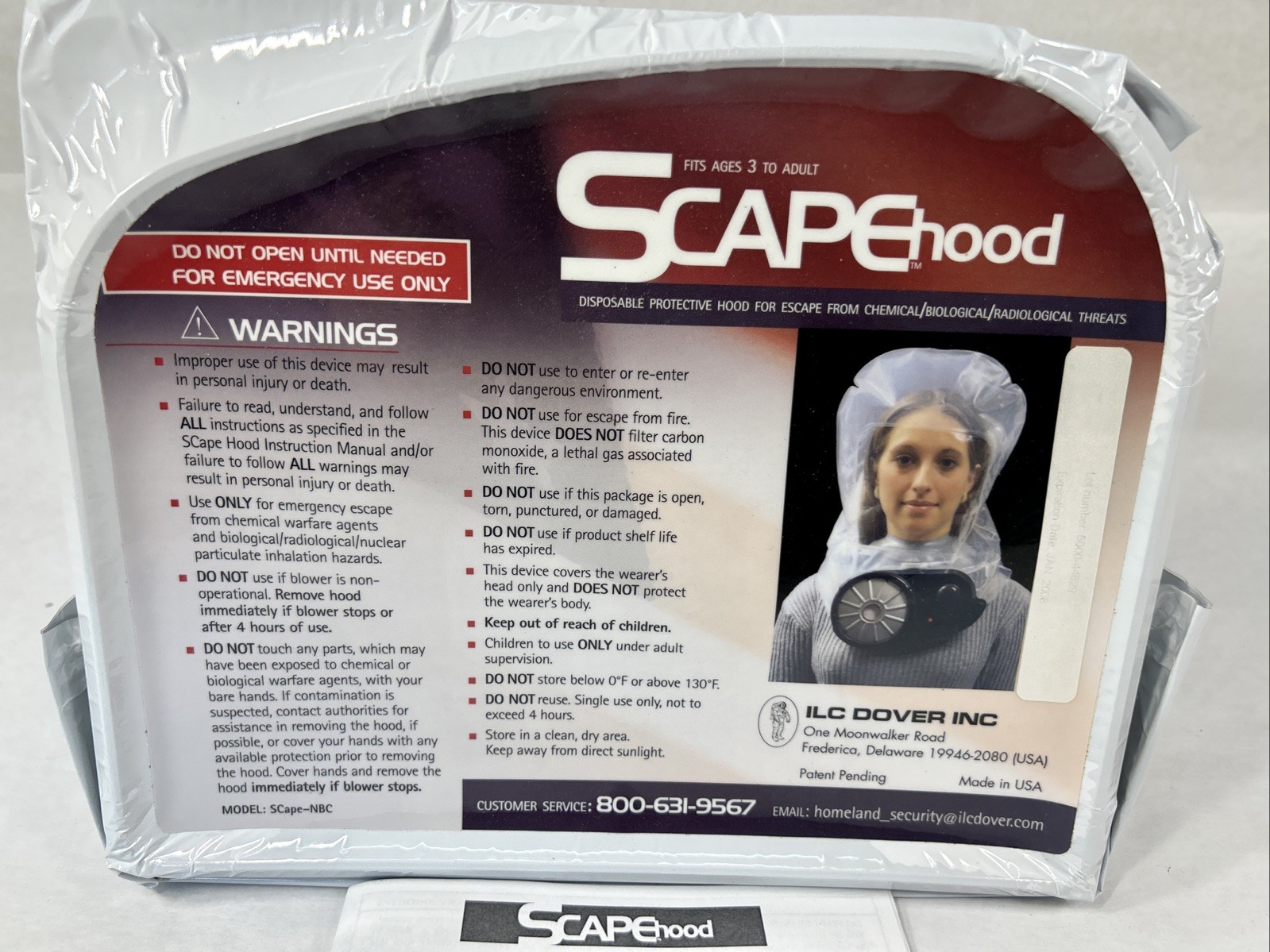 Scapehood SCape-NBC Disposable Protective Mask Hood New Chemical/ Bio/ Radiolog