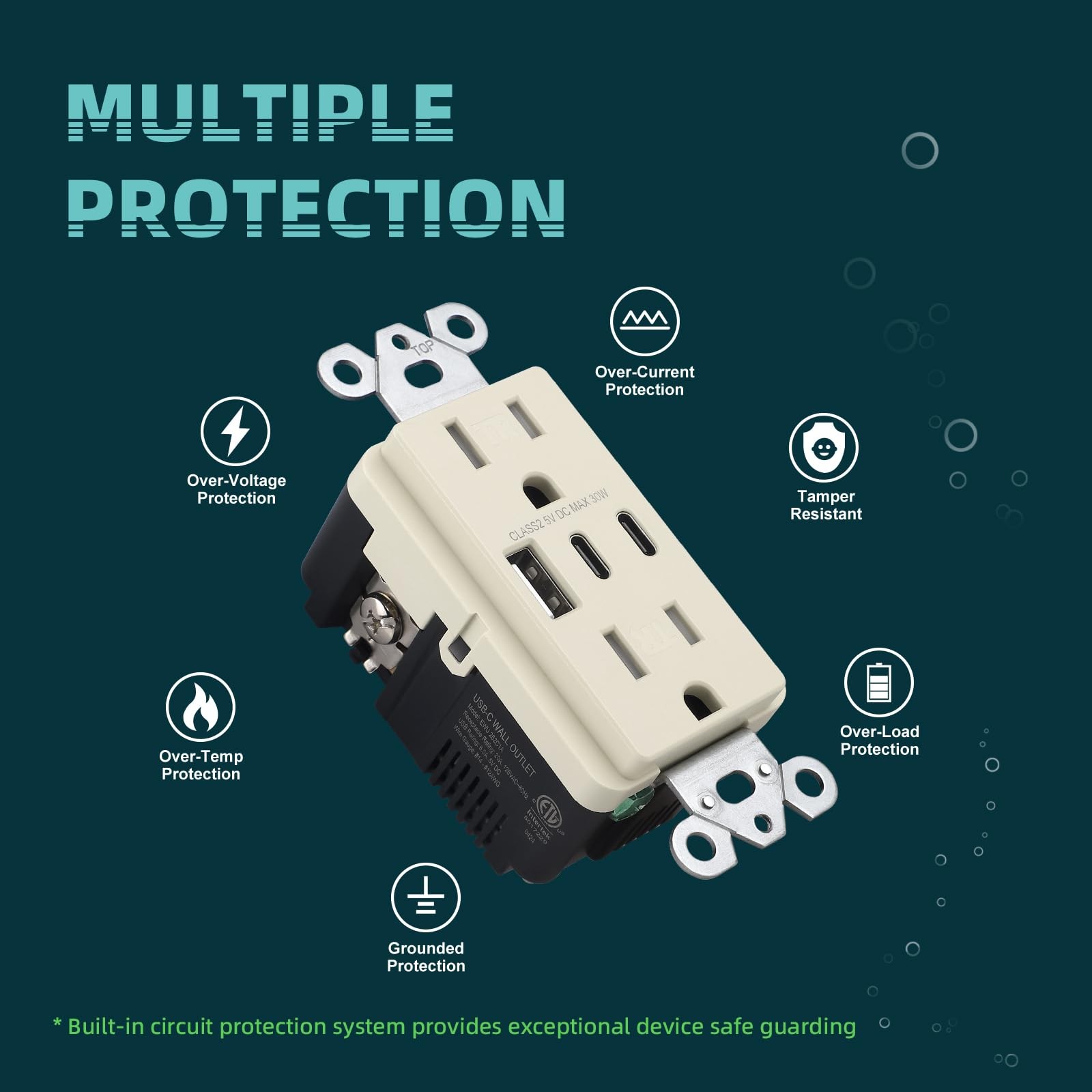 TOPELER 2 Pack USB Wall Outlet, 30W 6.0A Charging Power 15A, Light Almond